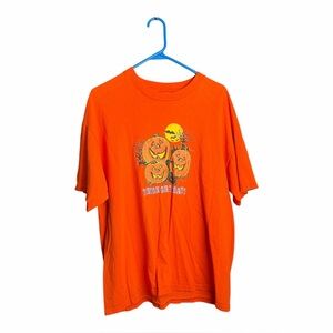 VNTG Halloween T Shirt Hanes J&J Dist Design Pumpkins Happy Halloween XL Orange